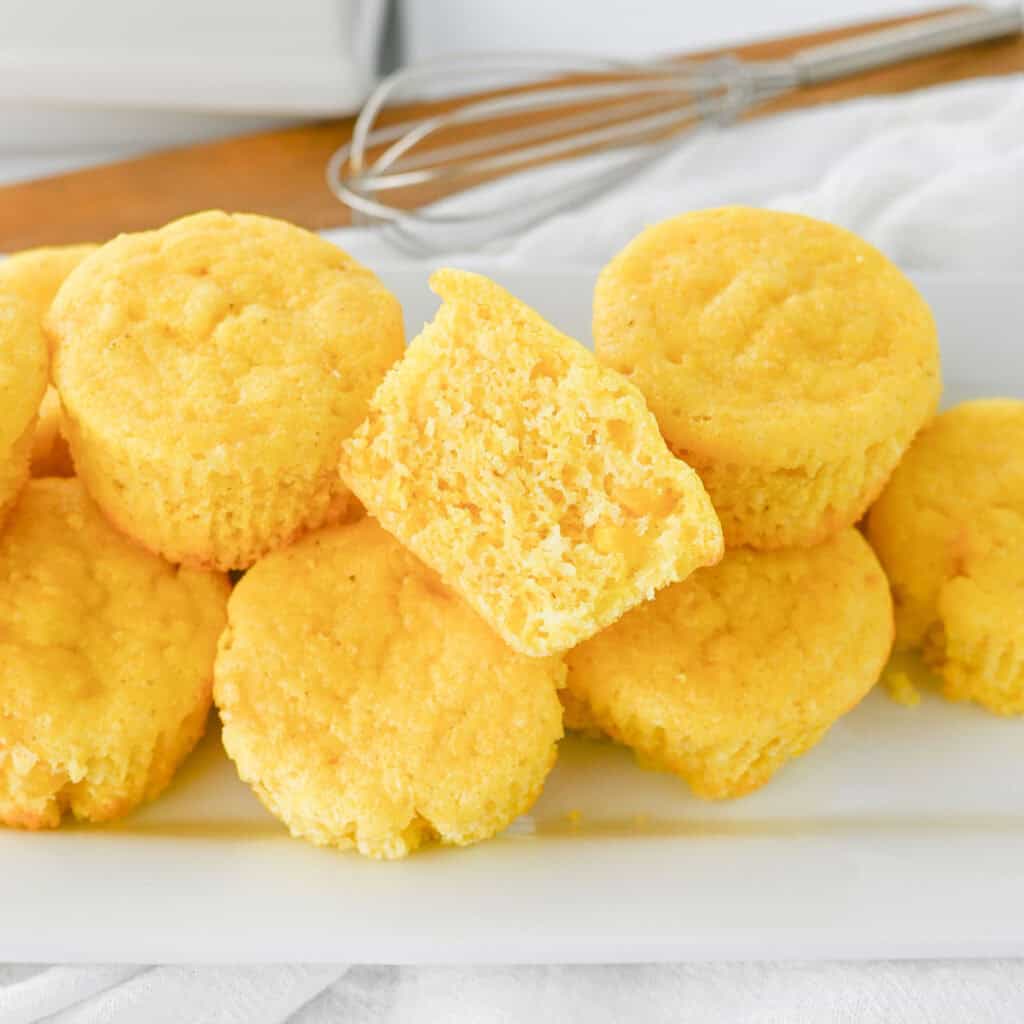 cornbread muffins with one cut in half