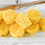cornbread muffins with one cut in half