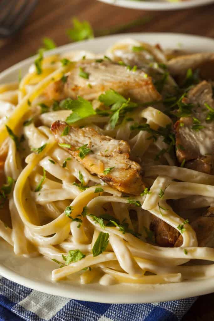 creamy chicken mushroom pasta on plate