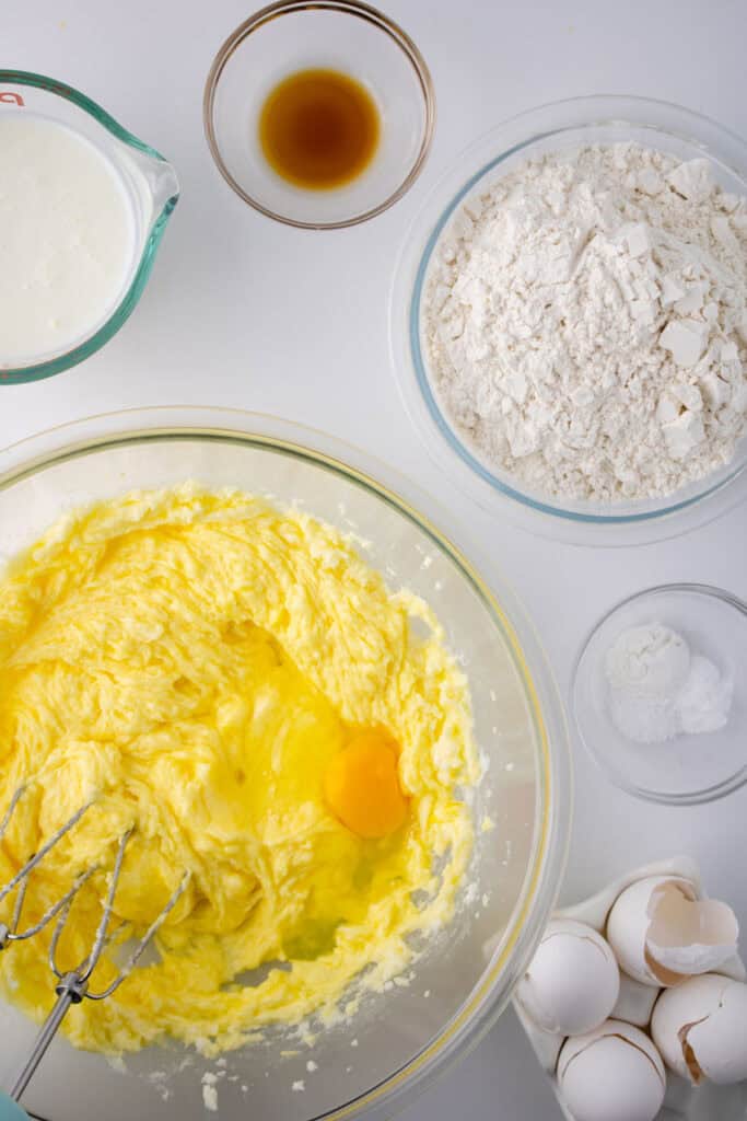 mixing eggs into cake batter