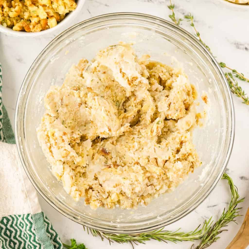 meatball mixture in glass bowl