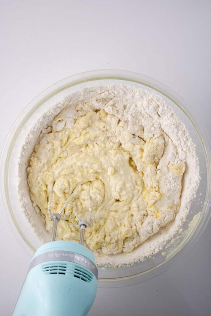 mixing caramel cake batter