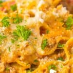 collage of skillet lasagna with recipe name overlay