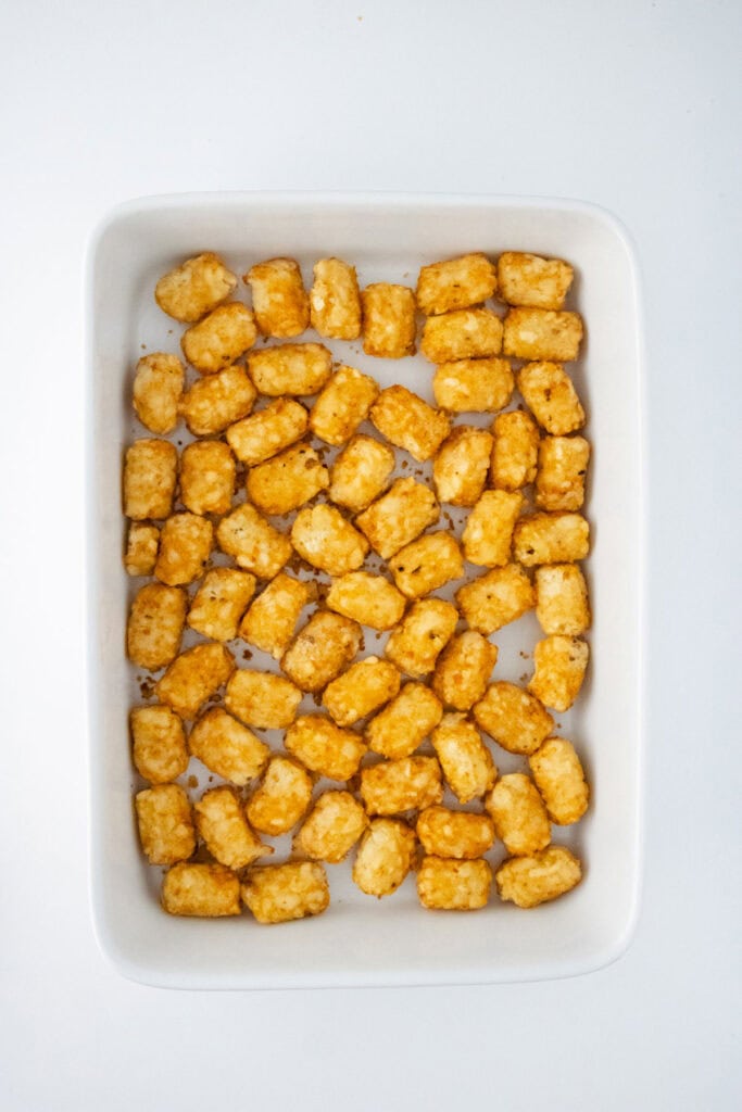 tater tots in casserole dish