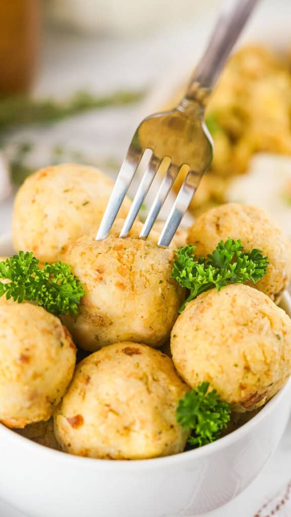 fork piercing leftover turkey meatball