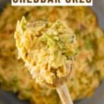 collage of Broccoli Cheddar Orzo with recipe name overlay