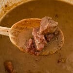 wooden spoon with beef tips