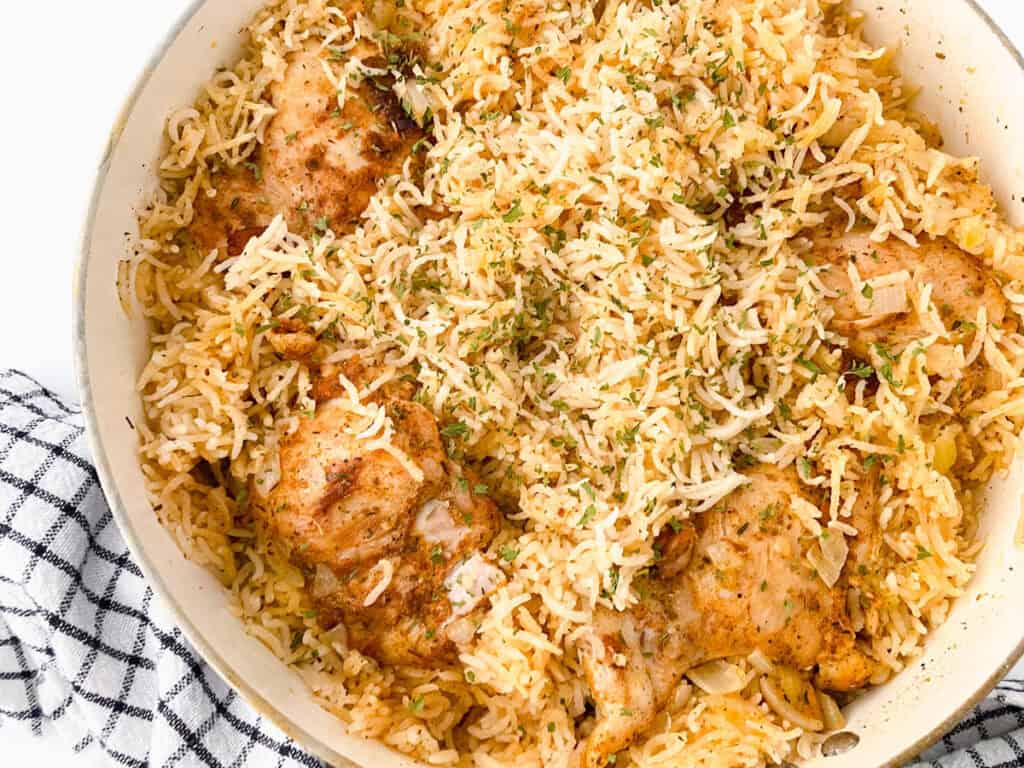 One Pot Chicken and Rice in pan