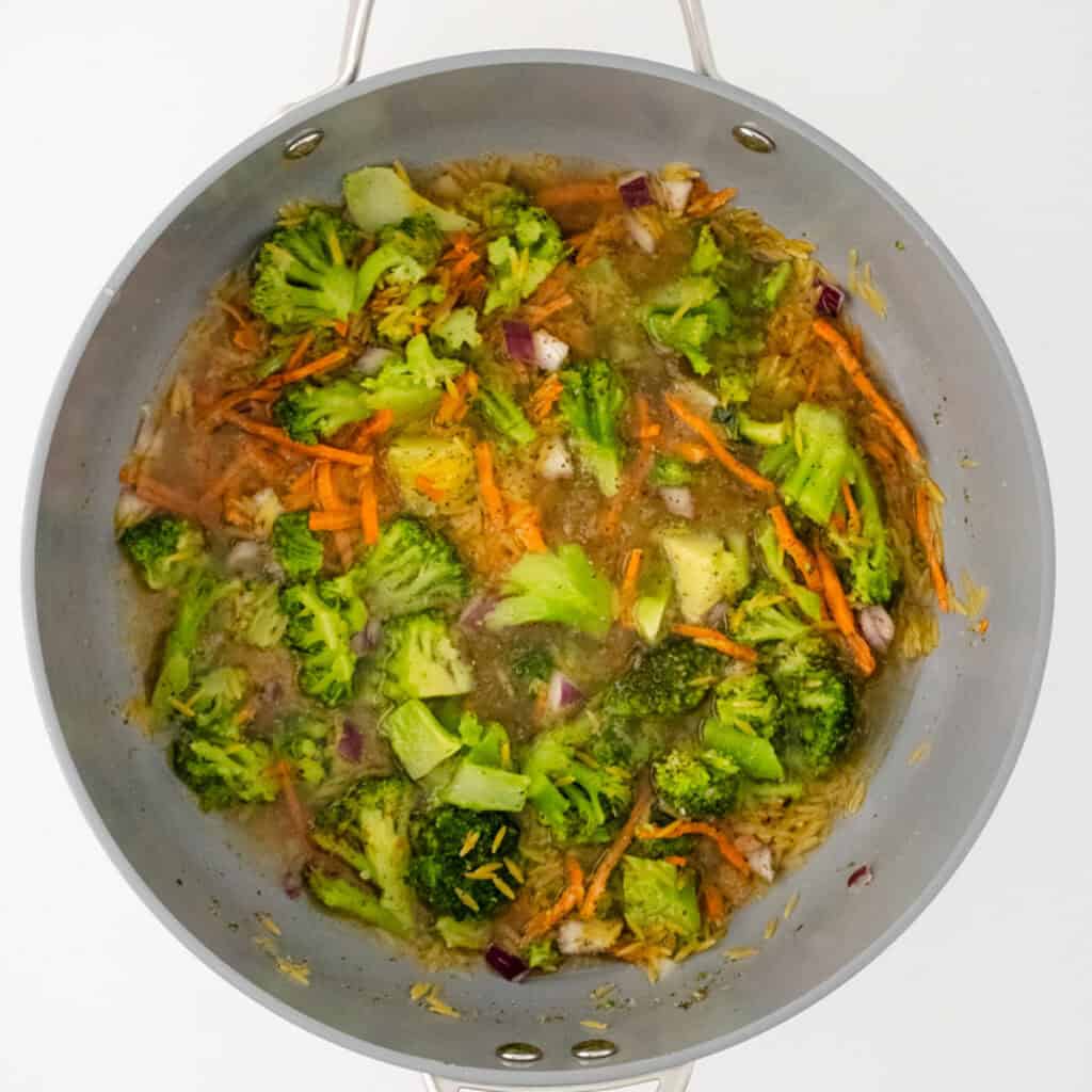 sautéing vegetables and orzo