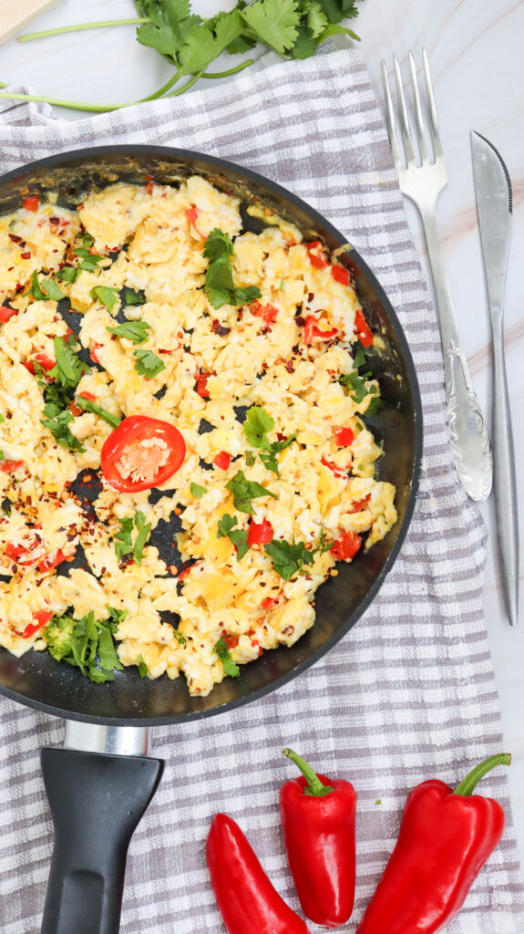 skillet of fiesta scrambled eggs