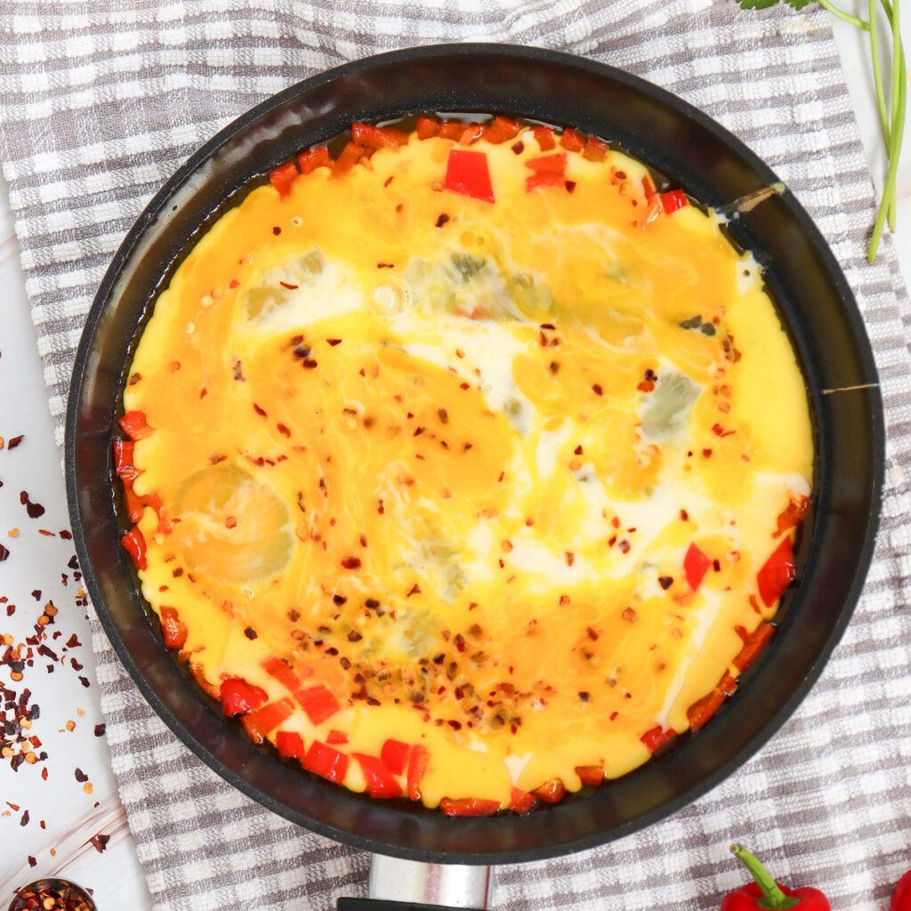 cooking fiesta scrambled eggs in skillet