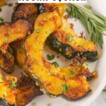 collage of Roasted acorn squash with recipe name overlay