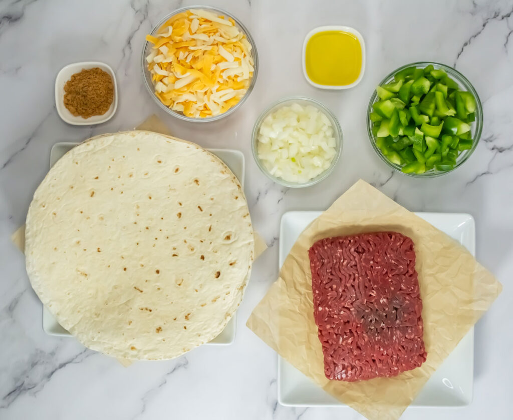 sheet pan quesadillas ingredients on countertop