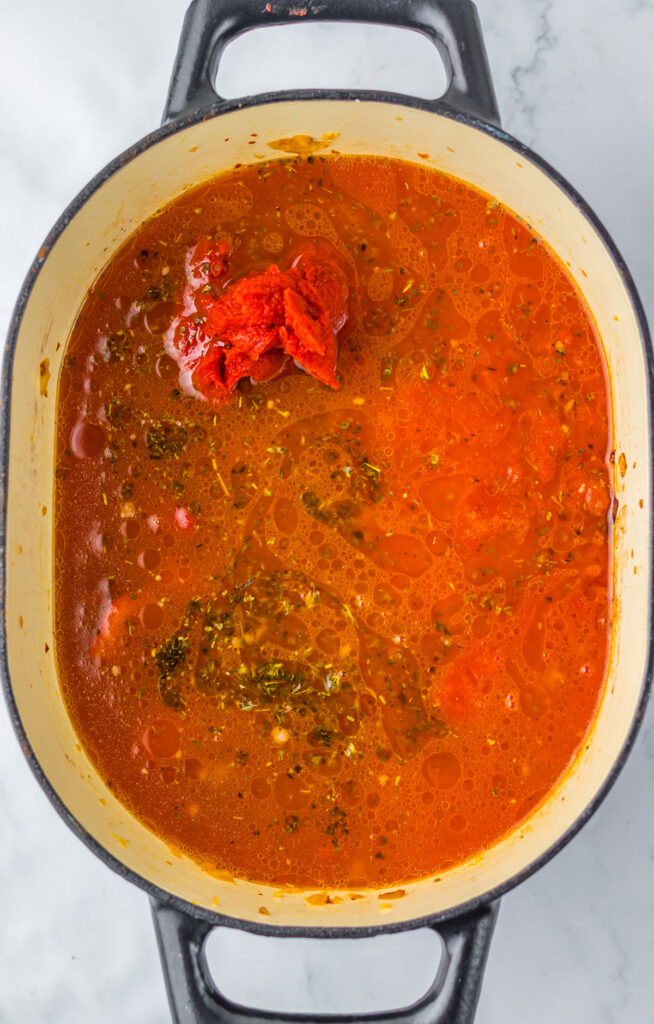 spicy lasagna soup in pot