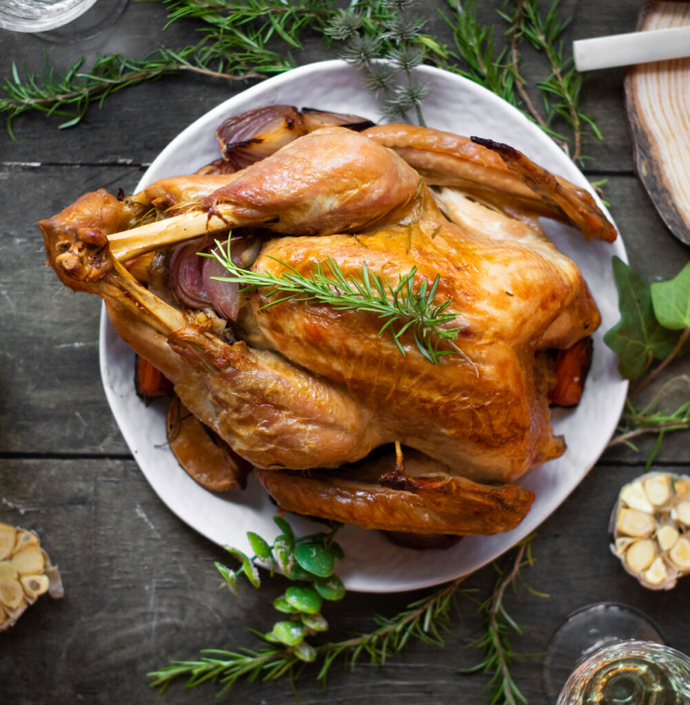 roast turkey on white platter