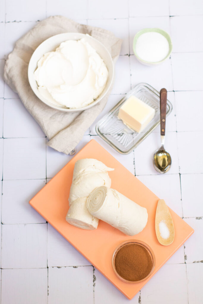churro cheesecake bars ingredients on countertop