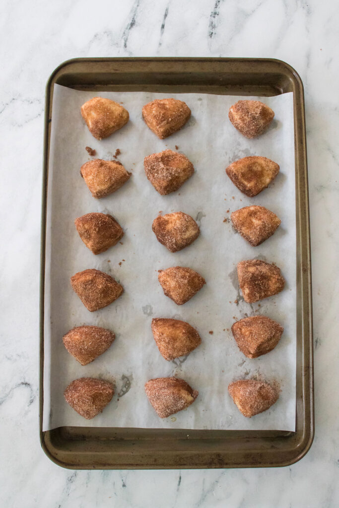 Cinnamon Sugar Biscuit Bites on baking sheet