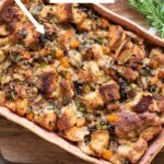collage of easy vegetable herb stuffing with recipe name overlay