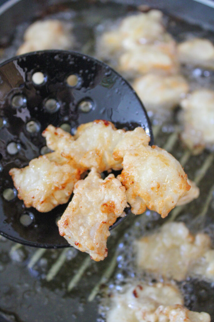 frying chicken for orange chicken