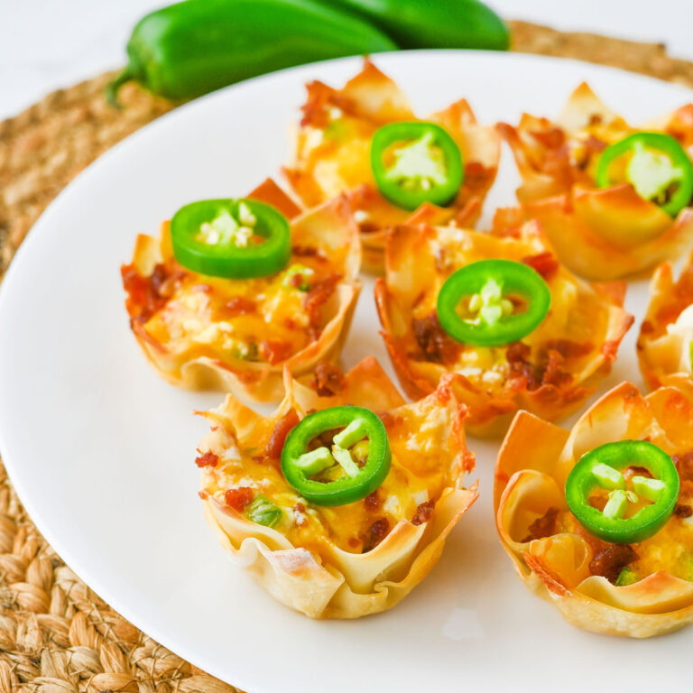 jalapeño popper wontons on white plate