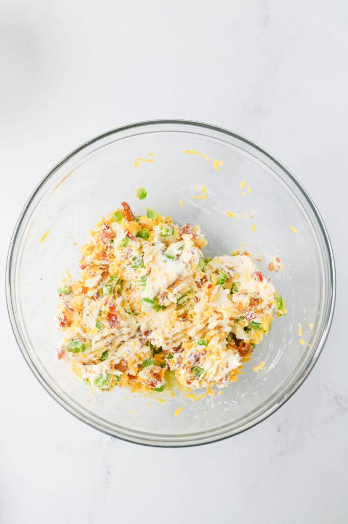jalapeño popper filling in glass bowl