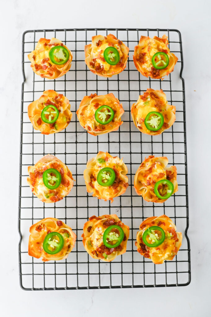 jalapeño popper wontons on wire rack