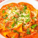 collage of lasagna soup with recipe name overlay