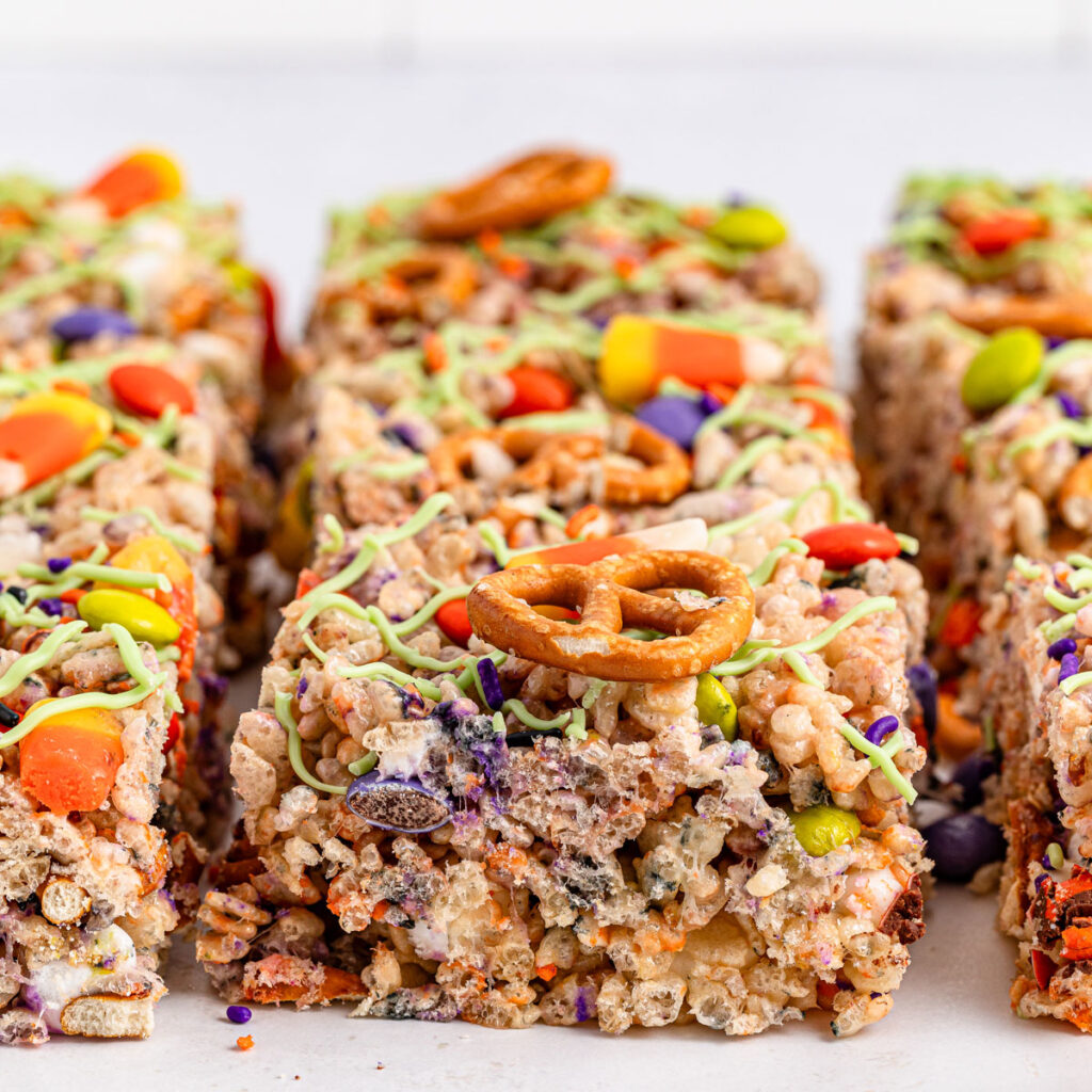 side view of Halloween rice krispie treats