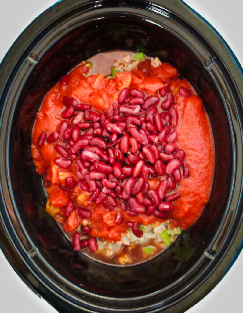 crock pot chili ingredients in slow cooker