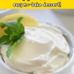 close up of lemon cheesecake mousse with recipe name overlay