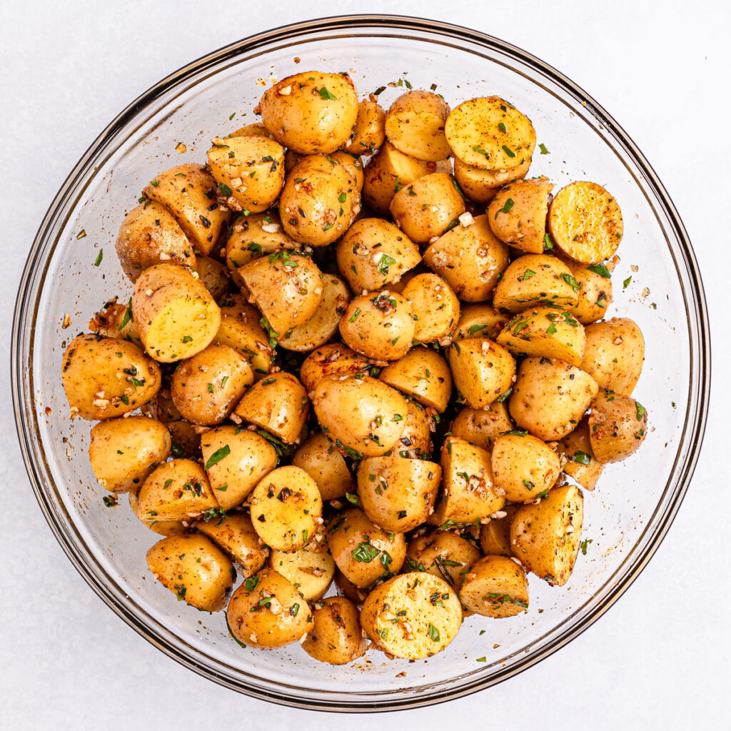 bowl of seasoned crispy roasted potatoes