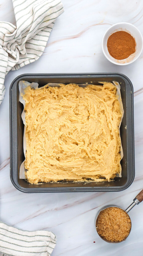snickerdoodle bar batter before baking