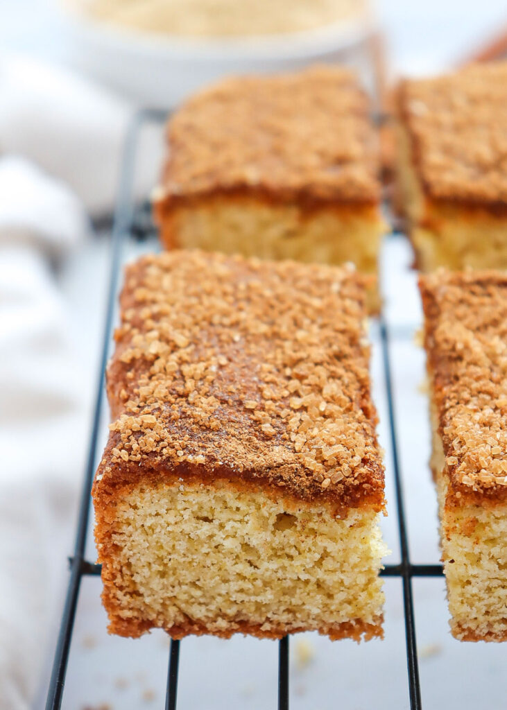 close up of snickerdoodle bars on rack