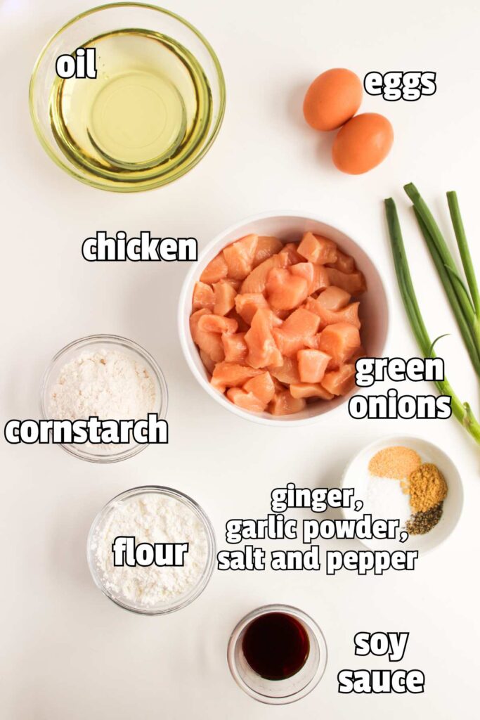 labeled ingredients in bowls for general tsos chicken
