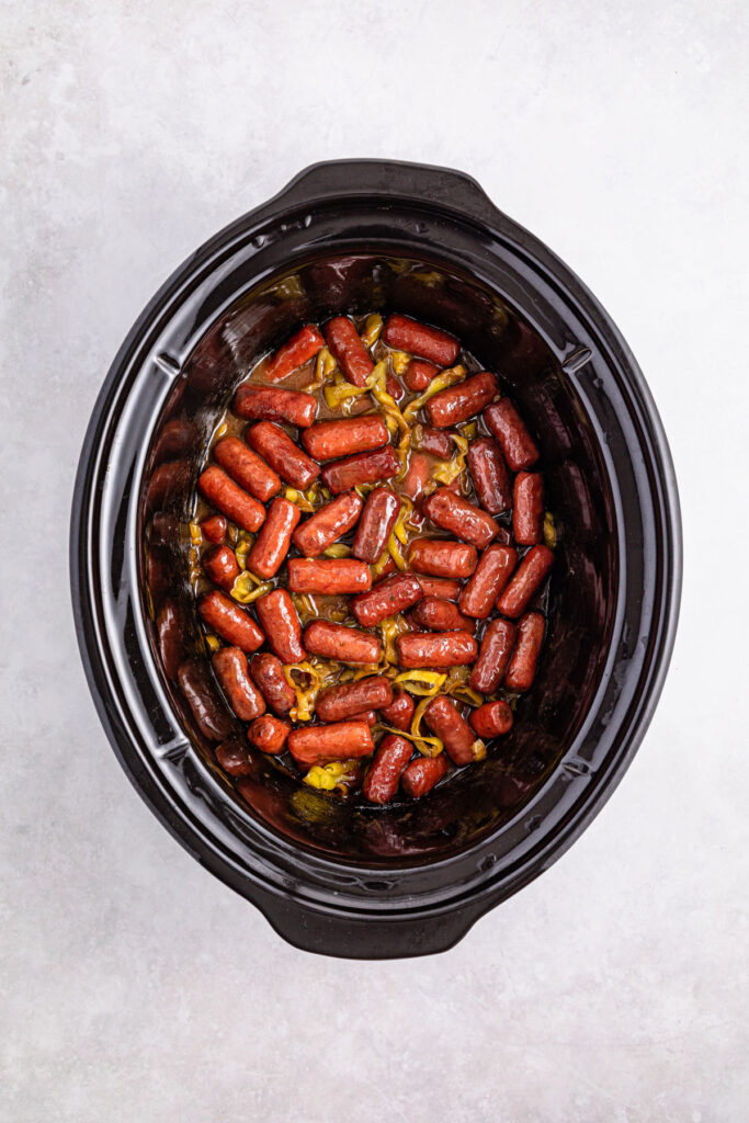 slow cooker with Mississippi little smokies
