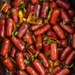 close up of slow cooker Mississippi little smokies