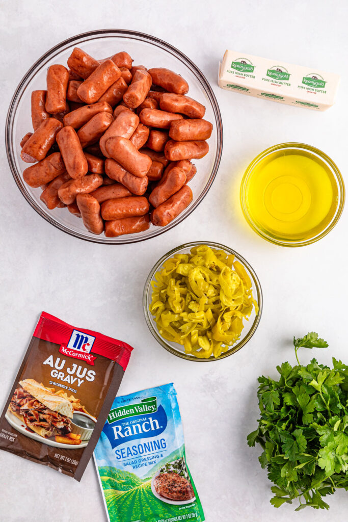 slow cooker Mississippi little smokies ingredients on countertop