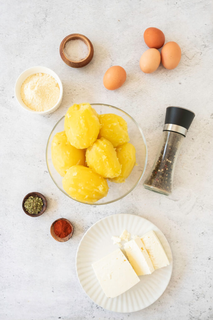 potato fritters ingredients laid out on countertop