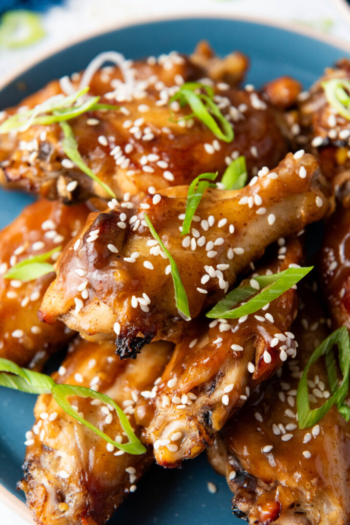 close up of asian sticky wings