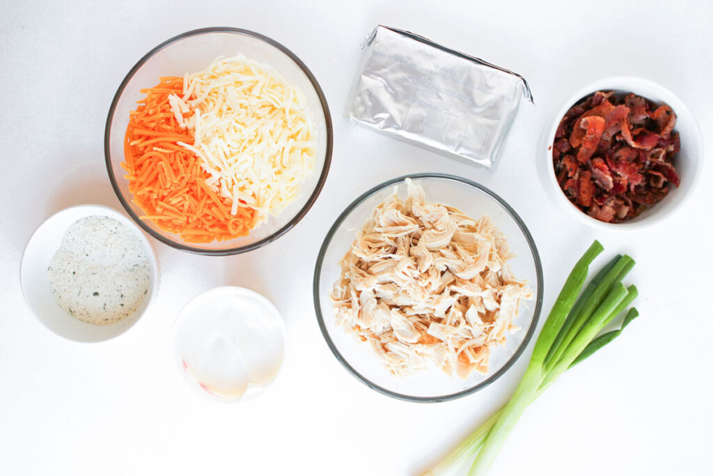 crack chicken dip ingredients on countertop
