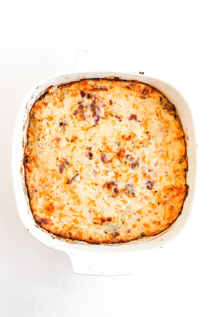 crack chicken dip in shite baking dish