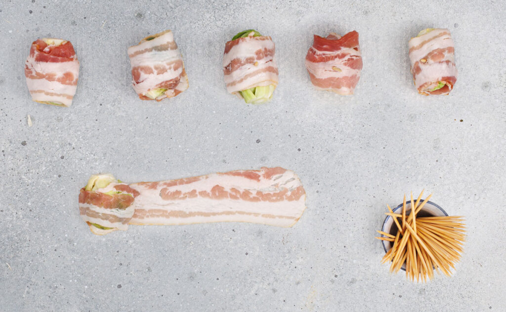 raw bacon wrapped around brussels sprouts