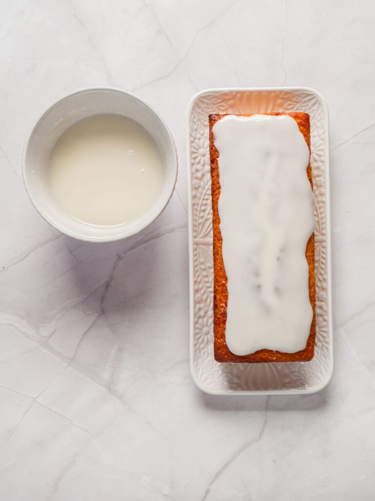 lemon loaf cake with glaze on top