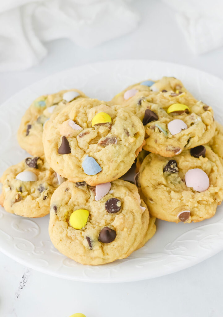 cadbury egg cookies on a white plate