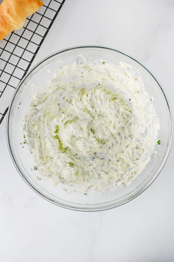 cream cheese herb filling in glass bowl