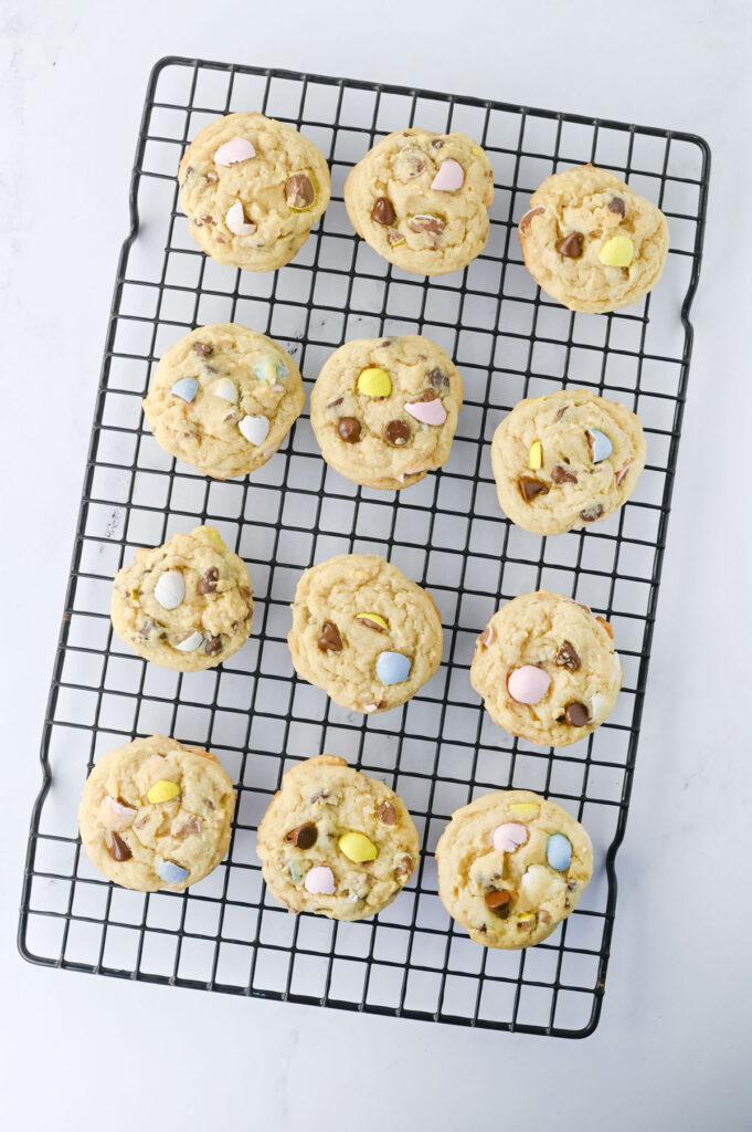 cadbury egg cookies on wire rack