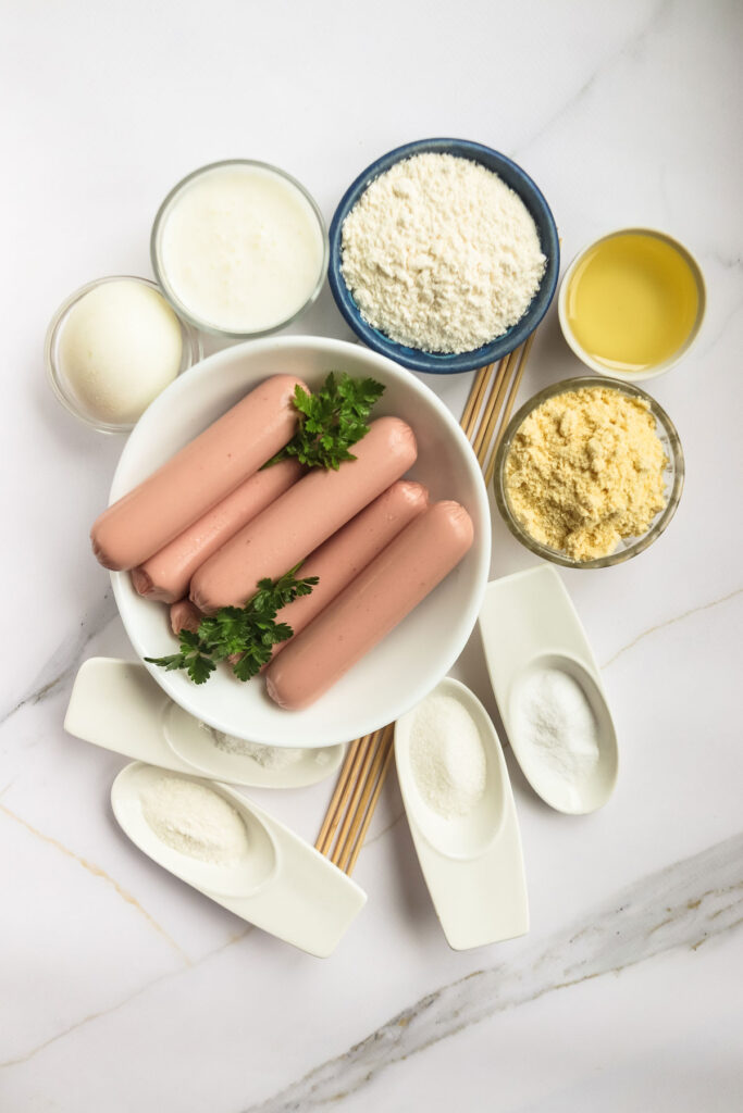 homemade corndogs ingredients on countertop