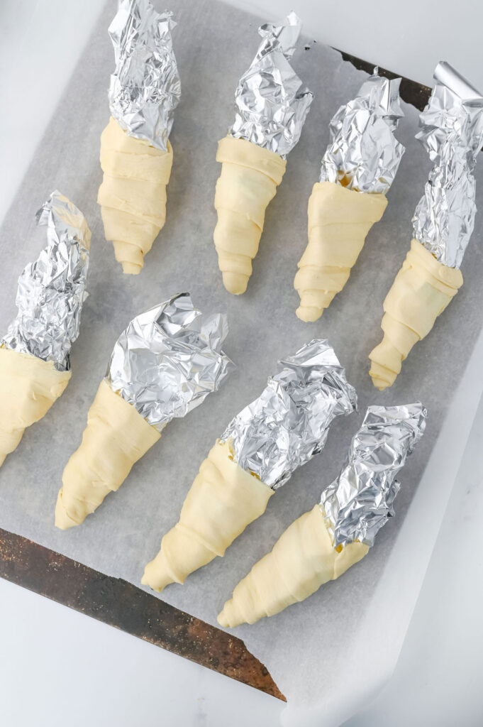 crescent rolls wrapped ab=round foil cones