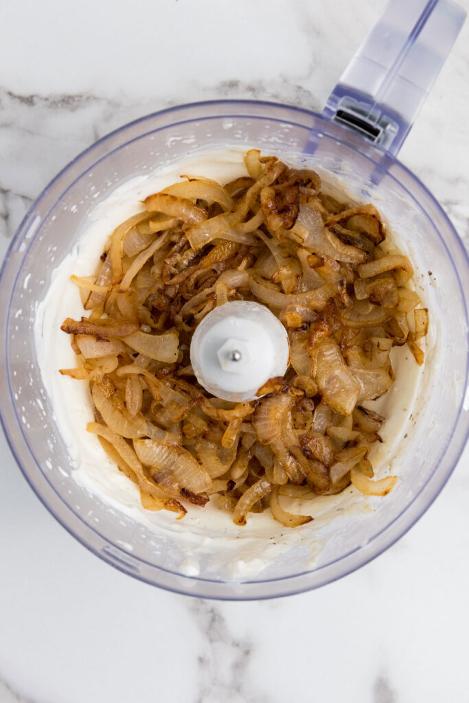 caramelized onions in food processor to make dip