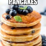 stack of mason jar pancakes with recipe name overlay